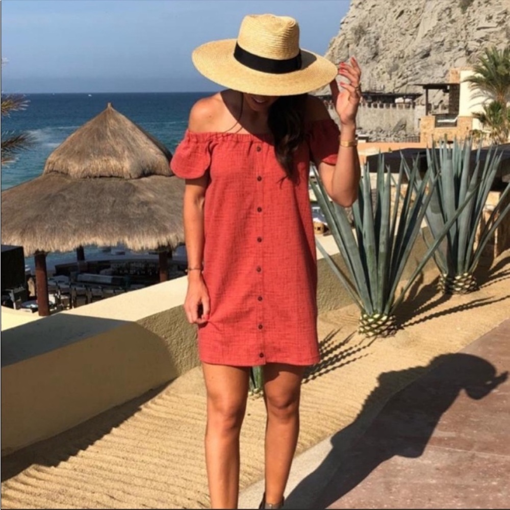 Madewell Rust Red Off-Shoulder Mini Dress